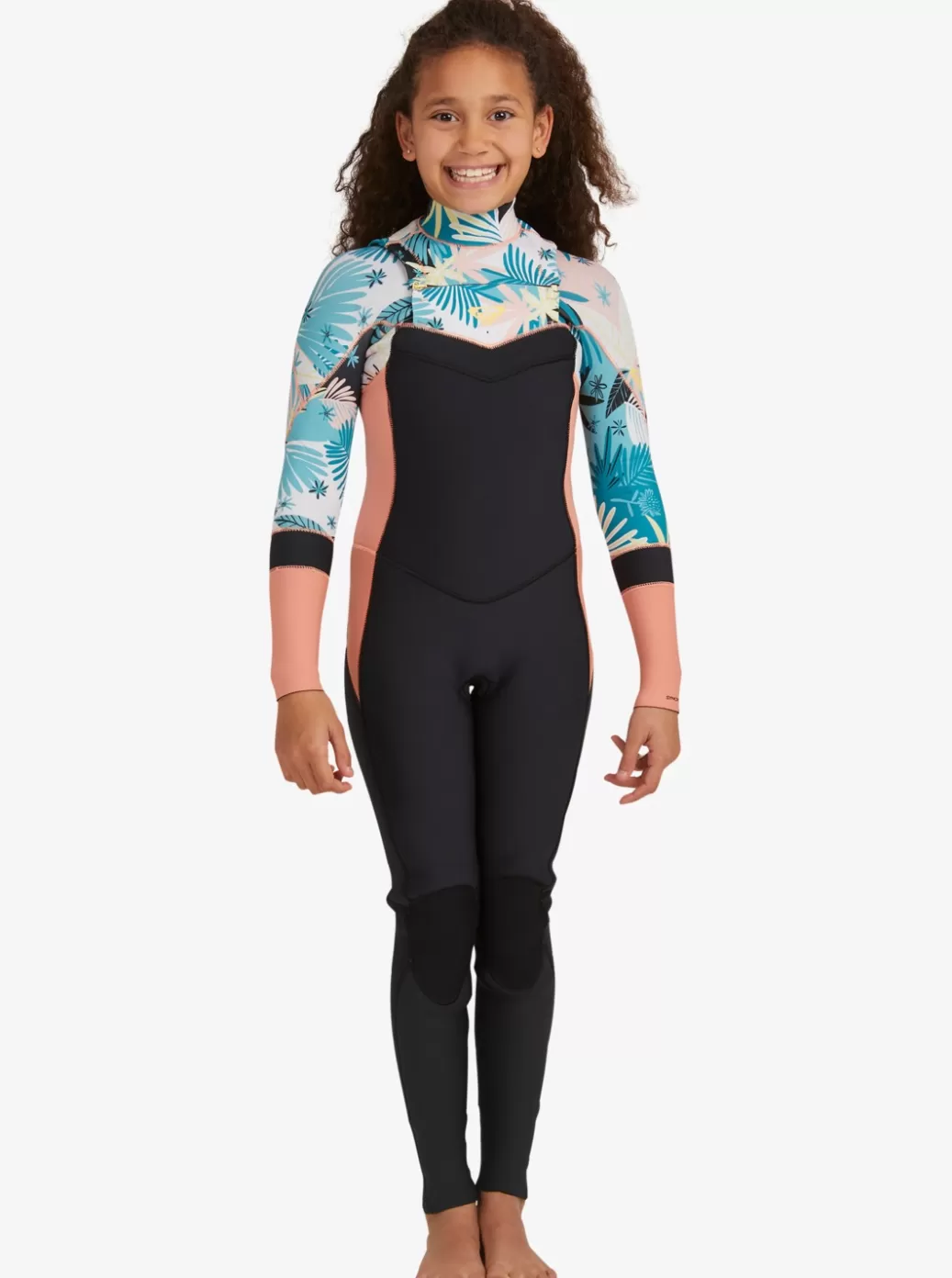 Surf | KIDS ROXY 3/2mm Syncro - Chest Zip Wetsuit for Girls Black/pale Coral/butter