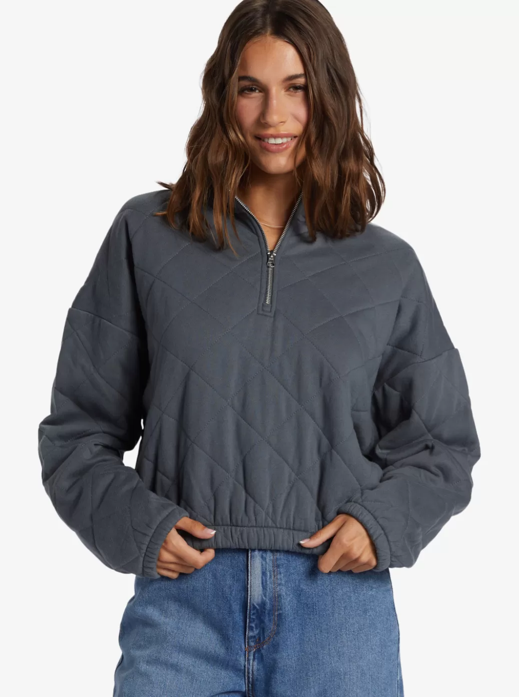 Loungewear | Fleece & Hoodies | WOMEN ROXY Bonfire Babe Quilted Fleece Half-Zip Sweatshirt Turbulence