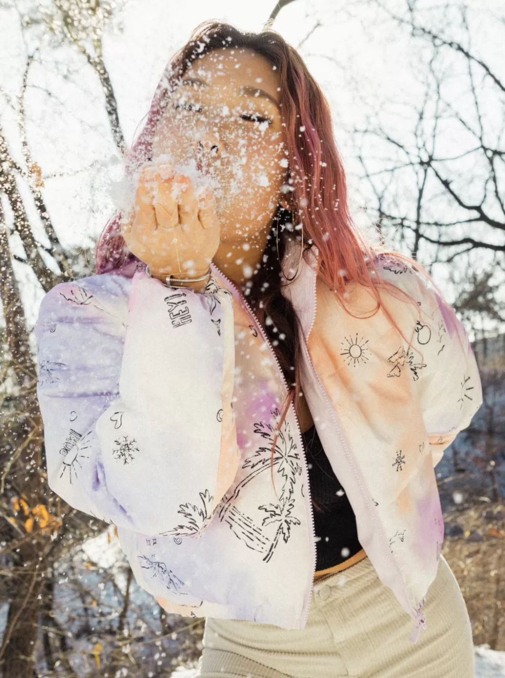 Chloe Kim | Jackets | WOMEN ROXY Chloe Kim Reversible Puffer Bomber Jacket Snow White Magic Moments