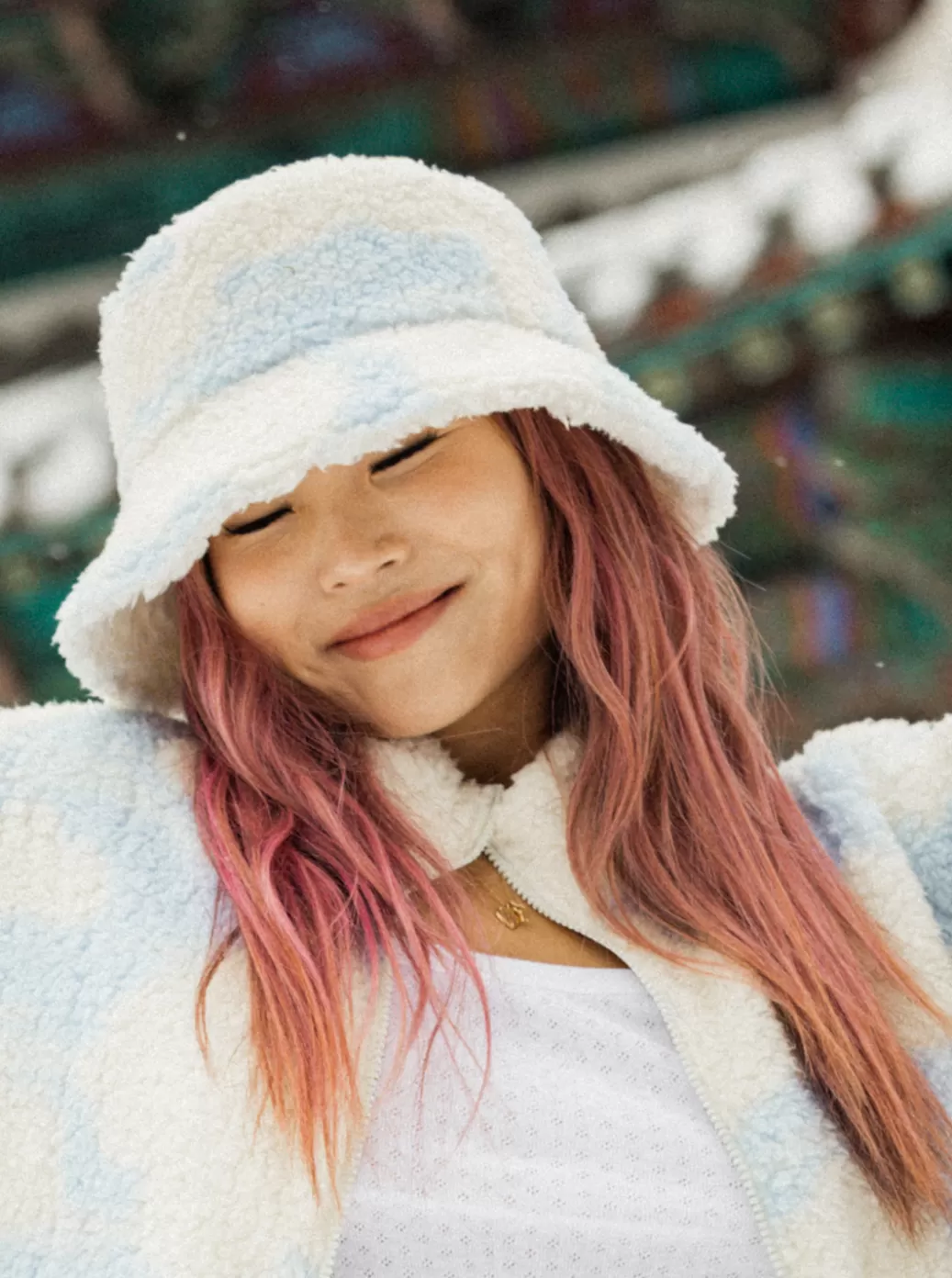 Chloe Kim | Hats | WOMEN ROXY Chloe Kim Sherpa Bucket Sun Hat Halogen Blue Clouds