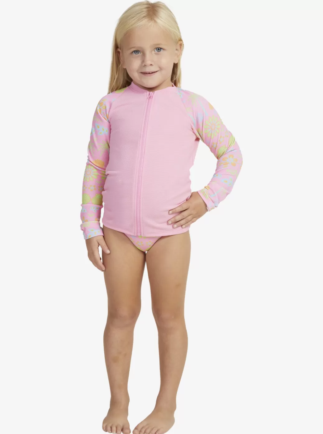 Surf | KIDS ROXY Girl's 2-7 Beach Day Together Long Sleeve Rashguard Set Sachet Pink Beachy Bebe