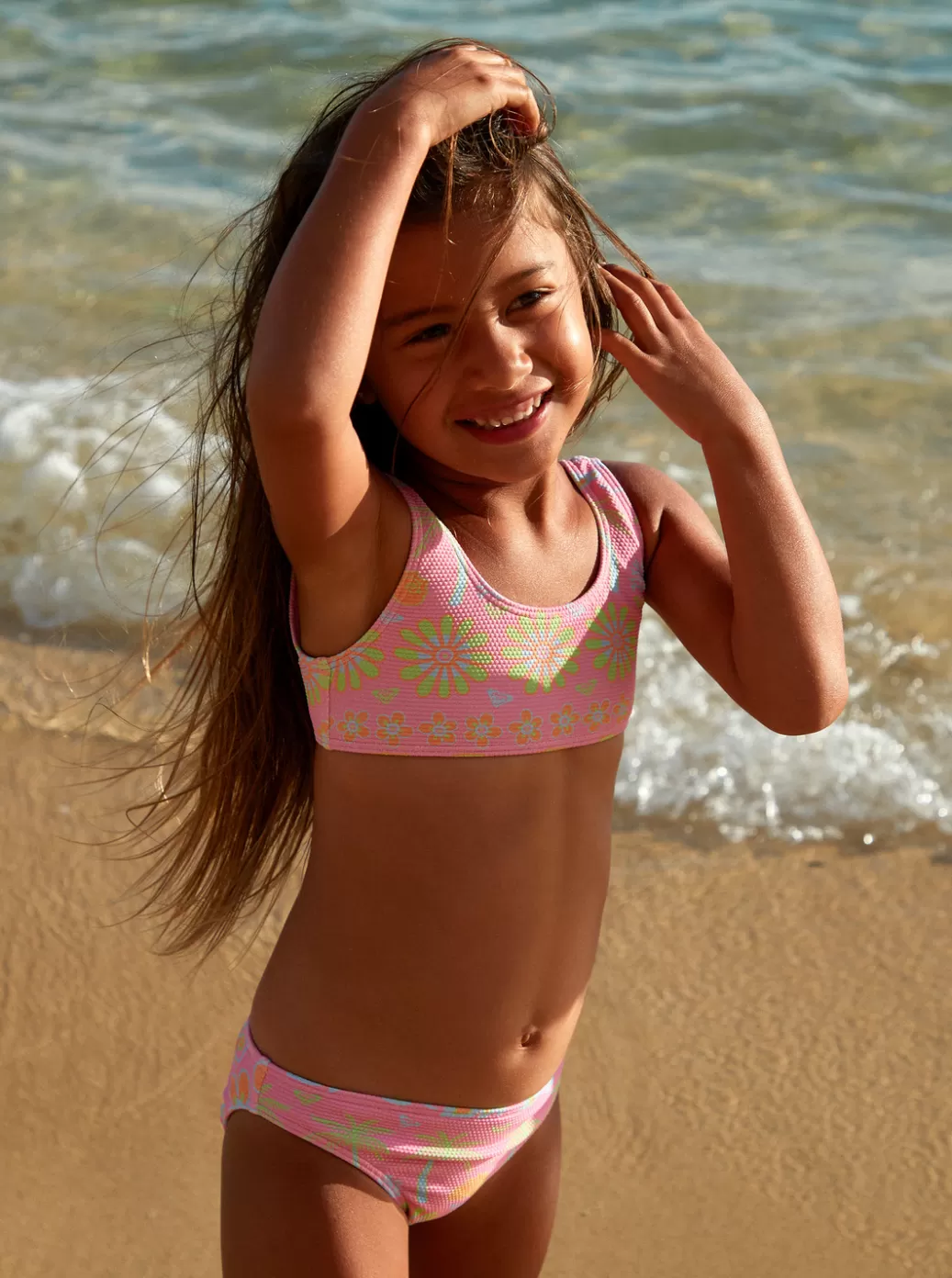 Swim | KIDS ROXY Girl's 2-7 Beach Day Together Two Piece Bralette Bikini Set Sachet Pink Beachy Bebe