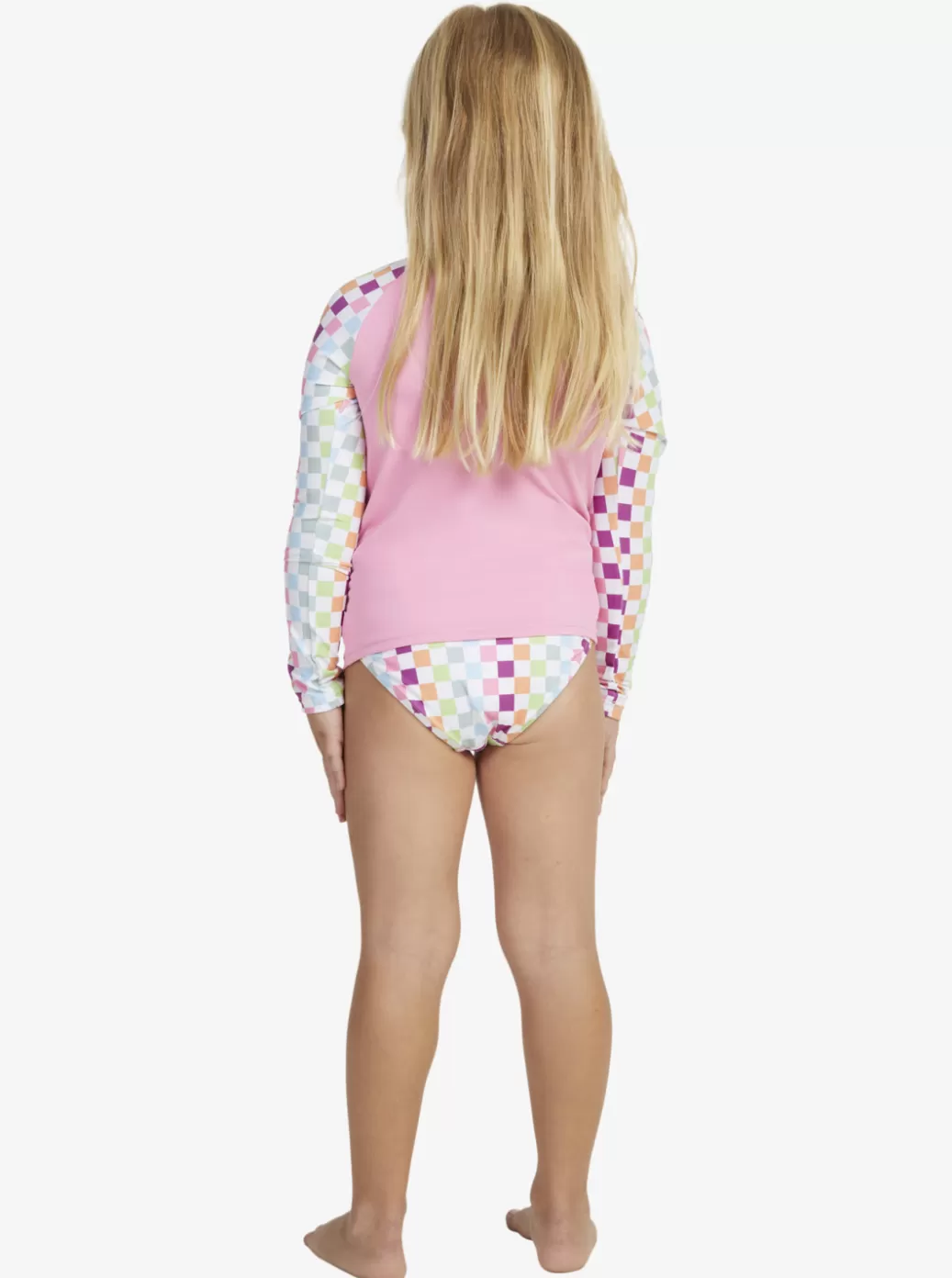 Surf | KIDS ROXY Girl's 2-7 Rainbow Check Long Sleeve Rashguard Set Bright White Check Check