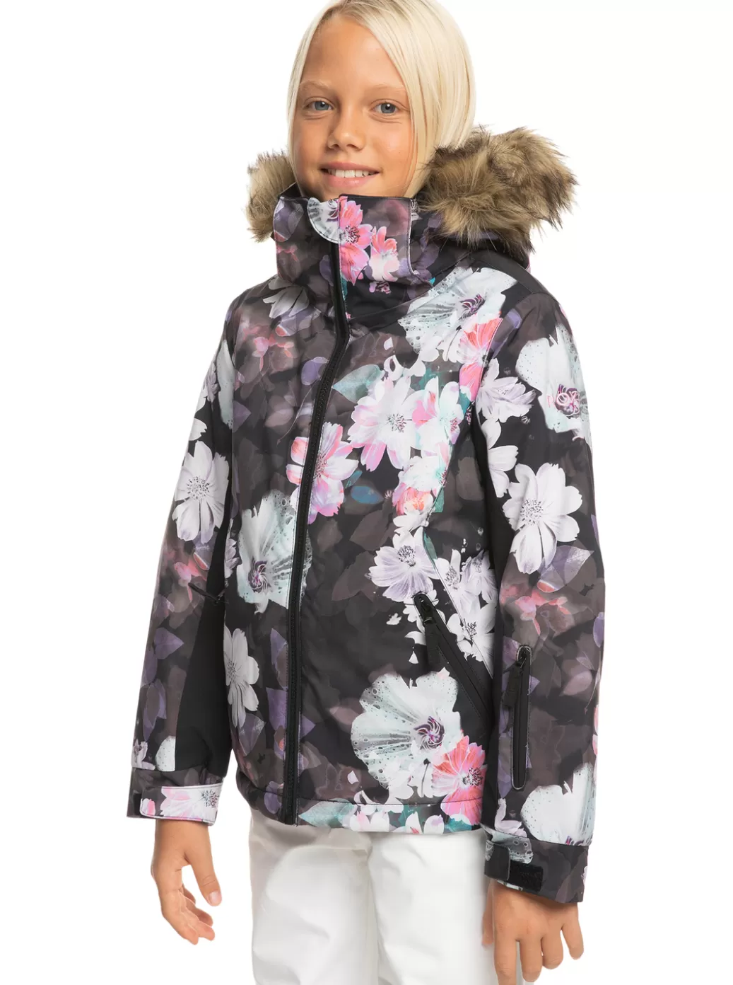 Snow Jackets | Girls Snow | KIDS | WOMEN ROXY Girl's 4-16 American Pie Technical Snow Jacket True Black Blurry Flower