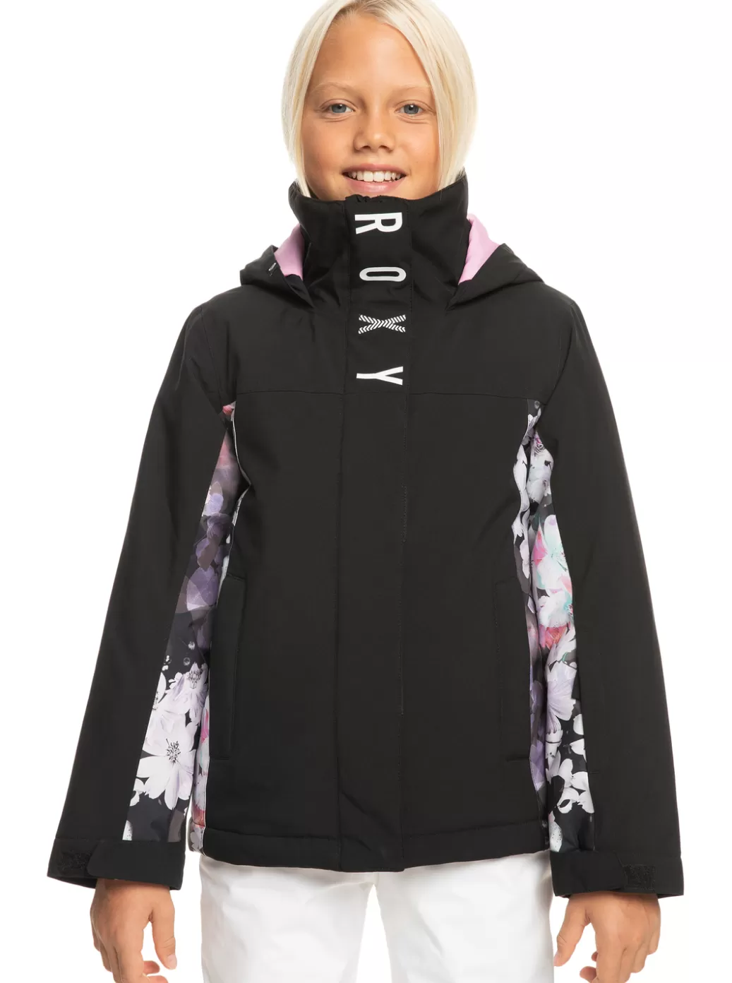 Snow Jackets | Girls Snow | KIDS | WOMEN ROXY Girl's 4-16 Galaxy Technical Snow Jacket True Black Blurry Flower