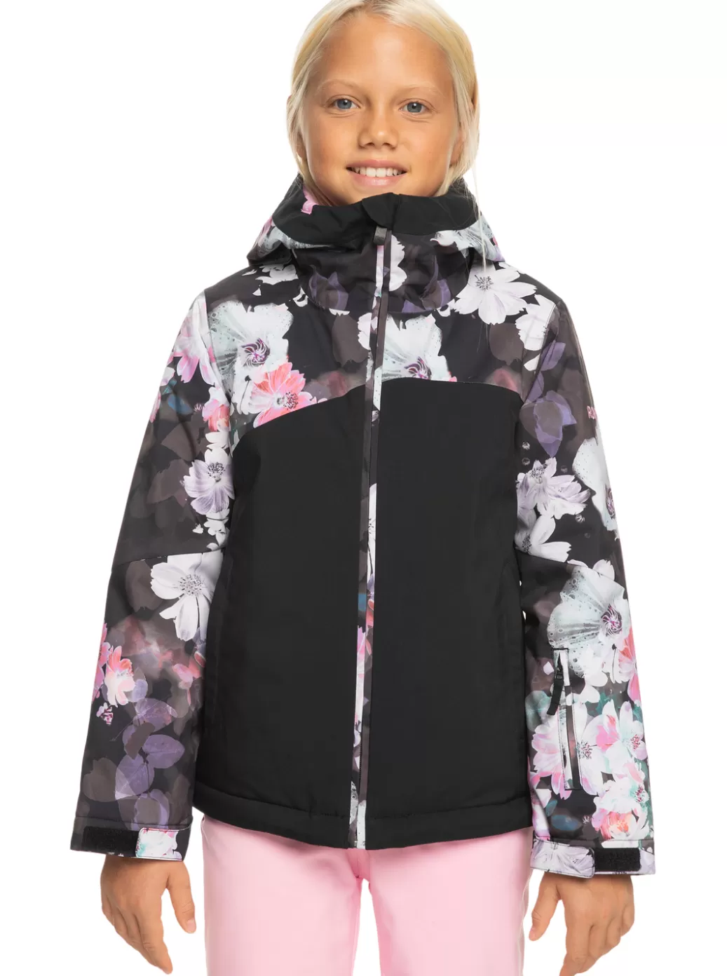 Snow Jackets | Girls Snow | KIDS | WOMEN ROXY Girl's 4-16 Greywood Technical Snow Jacket True Black Blurry Flower