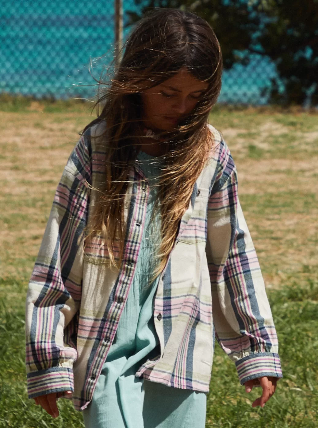Tees & Tanks | KIDS ROXY Girl's 4-16 Something Beautiful Plaid Oversized Shirt Tapioca Right Plaid