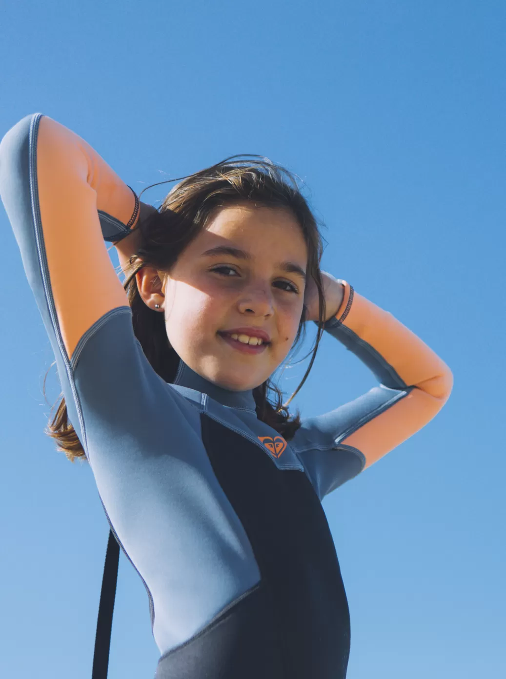 Surf | KIDS ROXY Girl's 8-16 3/2mm Prologue Back Zip Wetsuit Cloud Blk/powderdgrey/sunglow