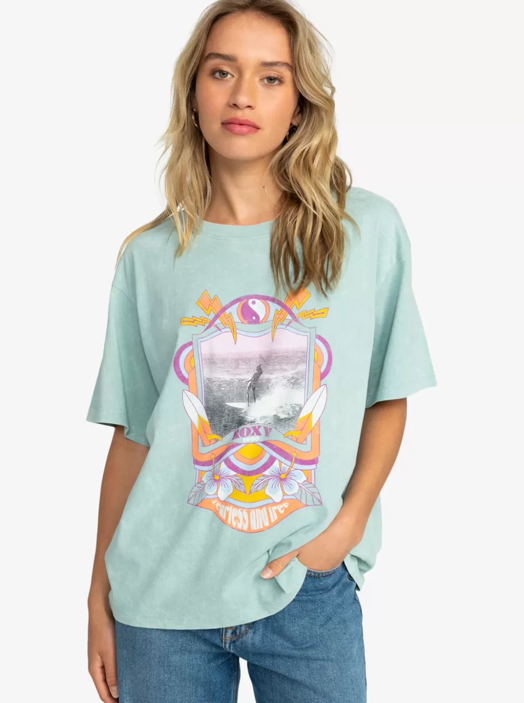 Tees & Tanks | Tops | WOMEN ROXY Girl Need Love A Oversized T-Shirt Blue Surf