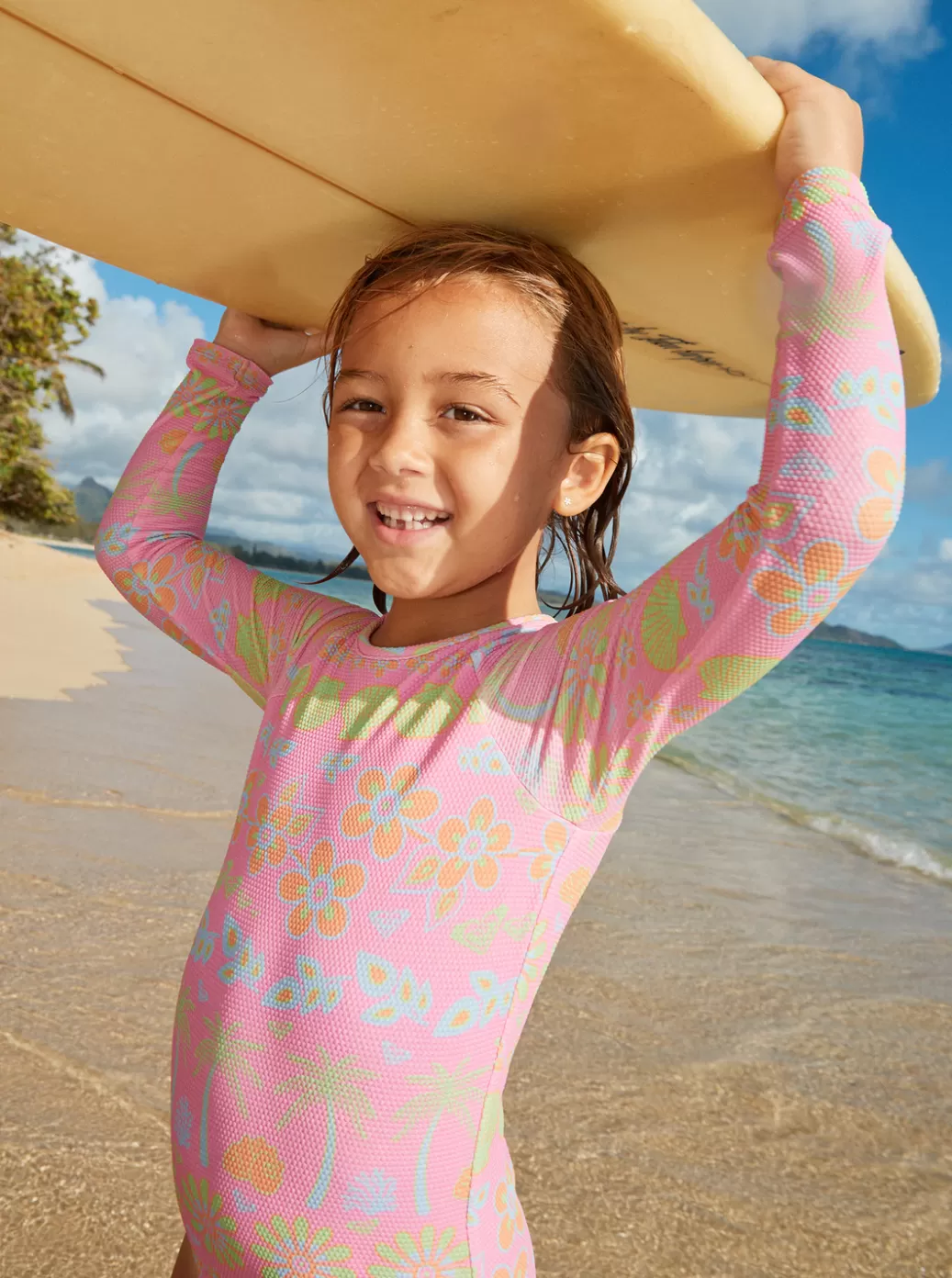 Surf | KIDS ROXY Girls' 2-7 Beach Day Together Long Sleeve One-Piece Swimsuit Sachet Pink Beachy Bebe