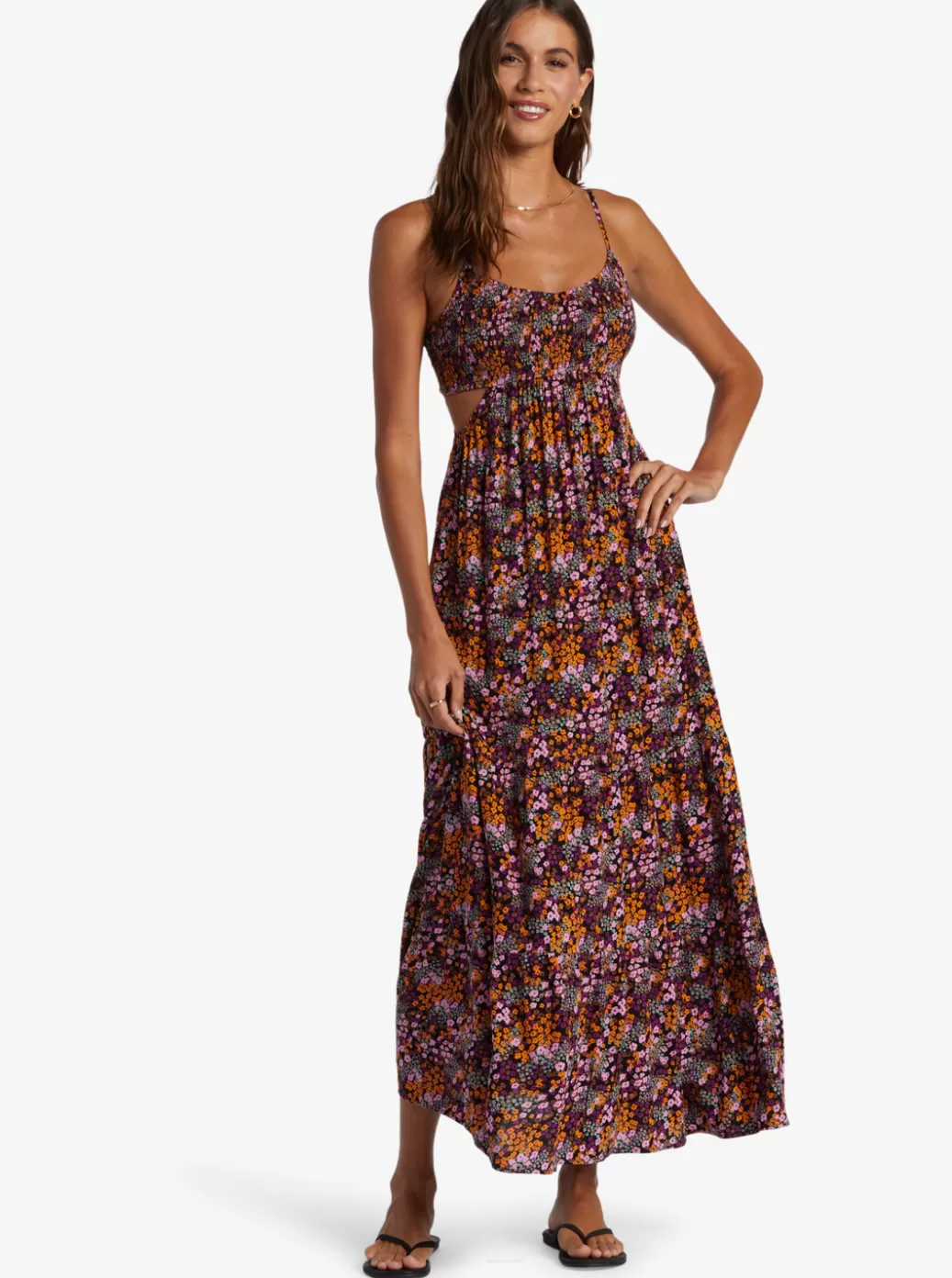 Dresses | WOMEN ROXY Hot Tropics Maxi Dress Anthracite Floral Daze