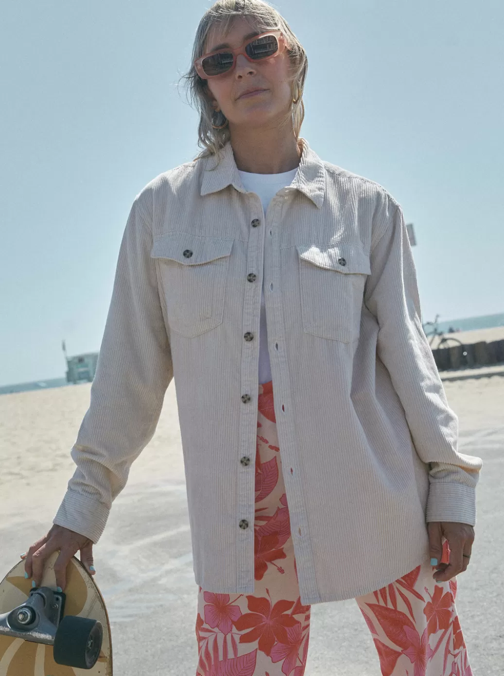 Jackets | WOMEN ROXY Let It Go Corduroy Long Sleeve Shirt Tapioca
