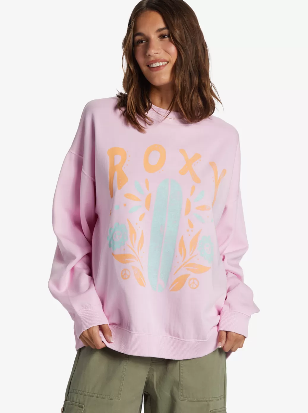 Loungewear | Fleece & Hoodies | WOMEN ROXY Lineup Oversized Crew Pullover Sweatshirt Pirouette