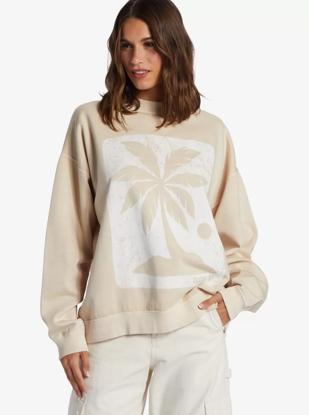 Loungewear | Fleece & Hoodies | WOMEN ROXY Lineup Oversized Crew Pullover Sweatshirt Tapioca