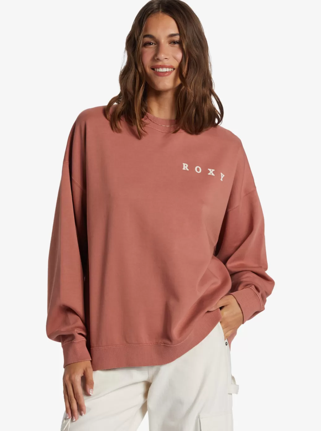 Loungewear | Fleece & Hoodies | WOMEN ROXY Lineup Oversized Crew Pullover Sweatshirt Cedar Wood