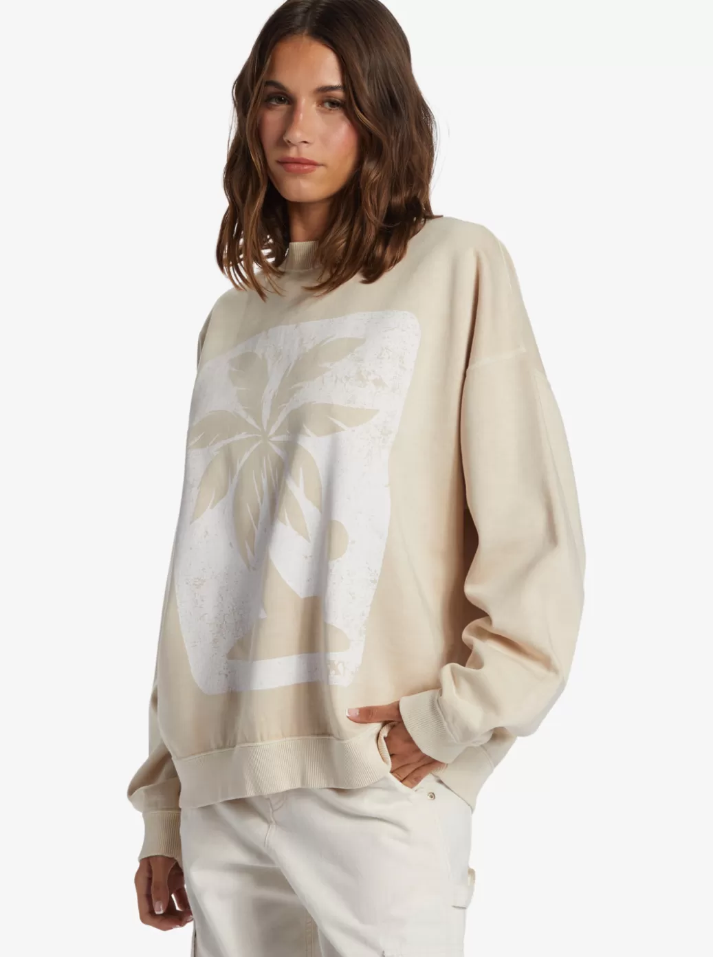 Loungewear | Fleece & Hoodies | WOMEN ROXY Lineup Oversized Crew Pullover Sweatshirt Tapioca
