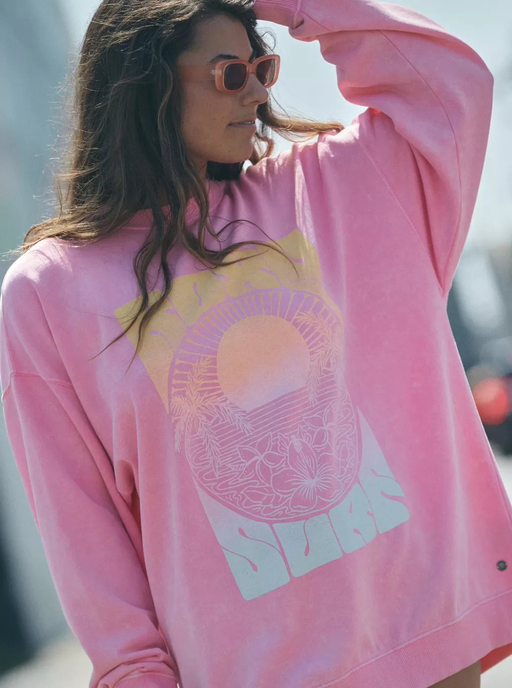Loungewear | Sweaters | Fleece & Hoodies | WOMEN ROXY Lineup Oversized Sweatshirt Sachet Pink