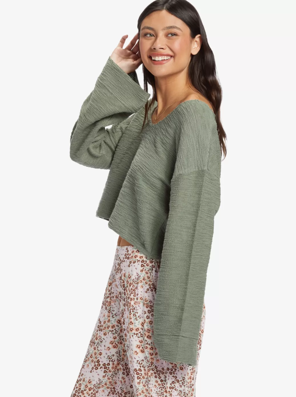 Loungewear | Sweaters | Fleece & Hoodies | WOMEN ROXY Made For You V-Neck Sweatshirt Agave Green