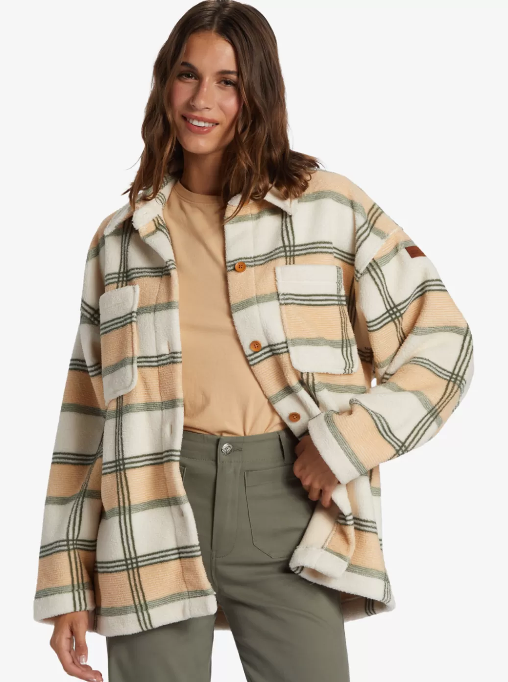 Jackets | WOMEN ROXY Next Adventure Printed Zip-Up Fleece Agave Green Smala Plaid