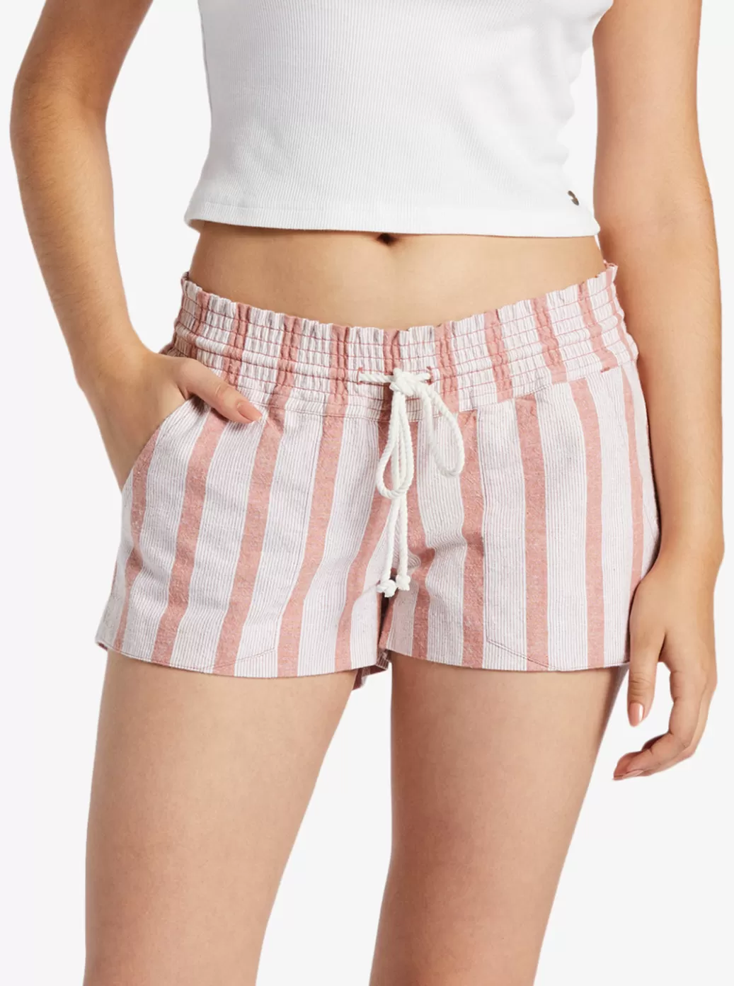 Shorts | WOMEN ROXY Oceanside Elasticized Shorts Cedar Wood Bonzer Bico Stripe