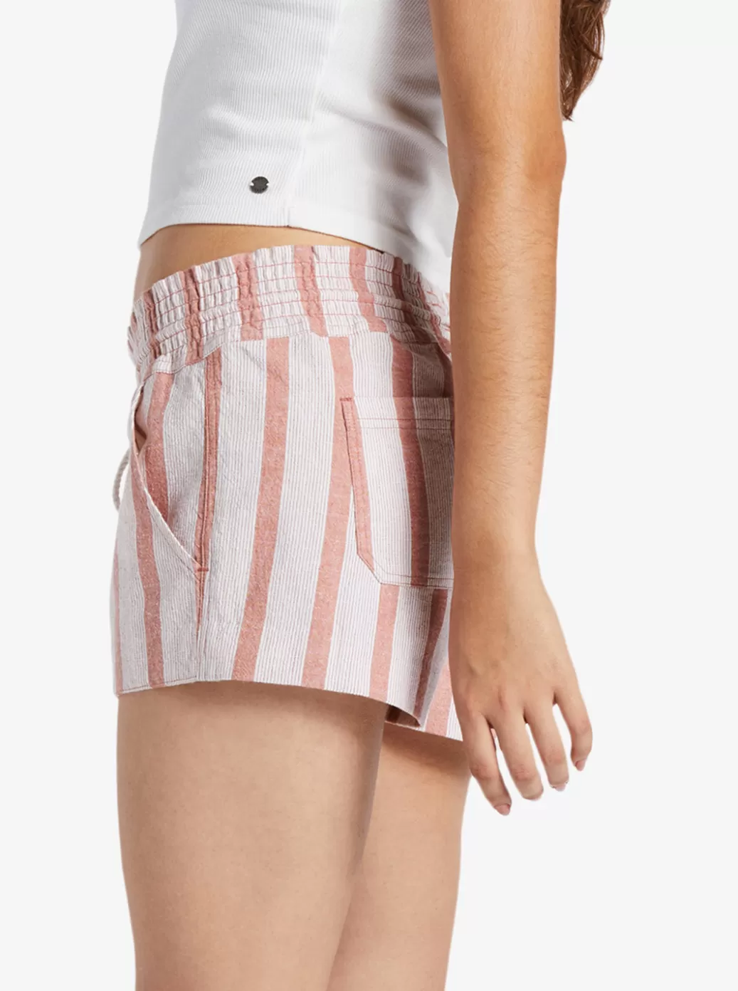 Shorts | WOMEN ROXY Oceanside Elasticized Shorts Cedar Wood Bonzer Bico Stripe