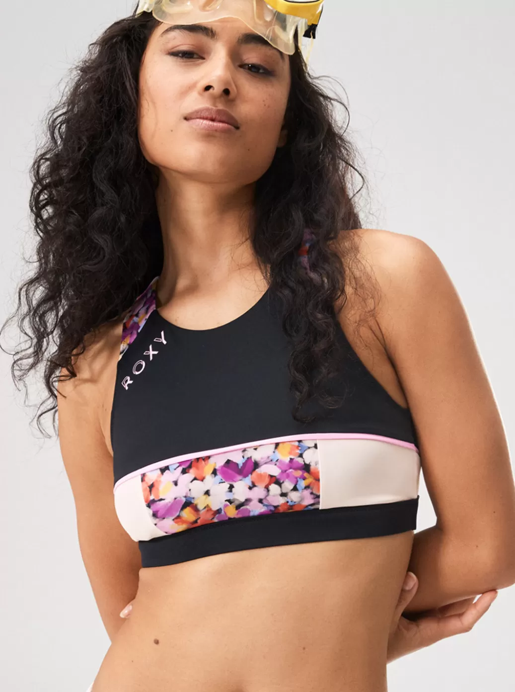 Active by Nature | Active Swimsuits | WOMEN ROXY Active Crop Bikini Top Anthracite Swim Blooms