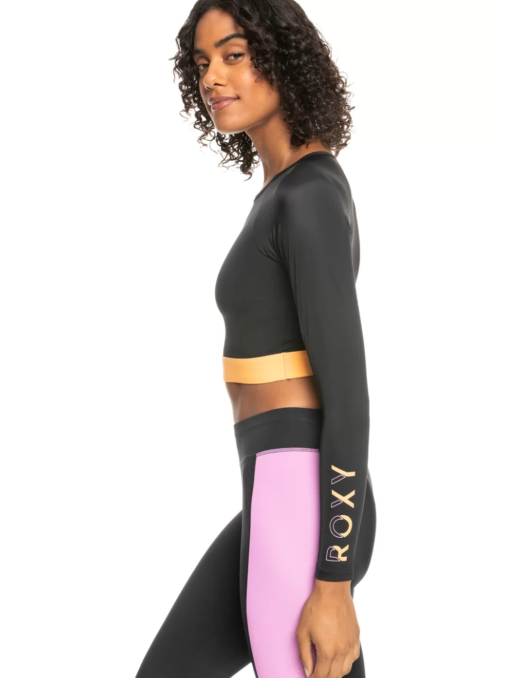 Rashguards | Active Swimsuits | WOMEN ROXY Fitness Long Sleeve Cropped Rashguard Anthracite