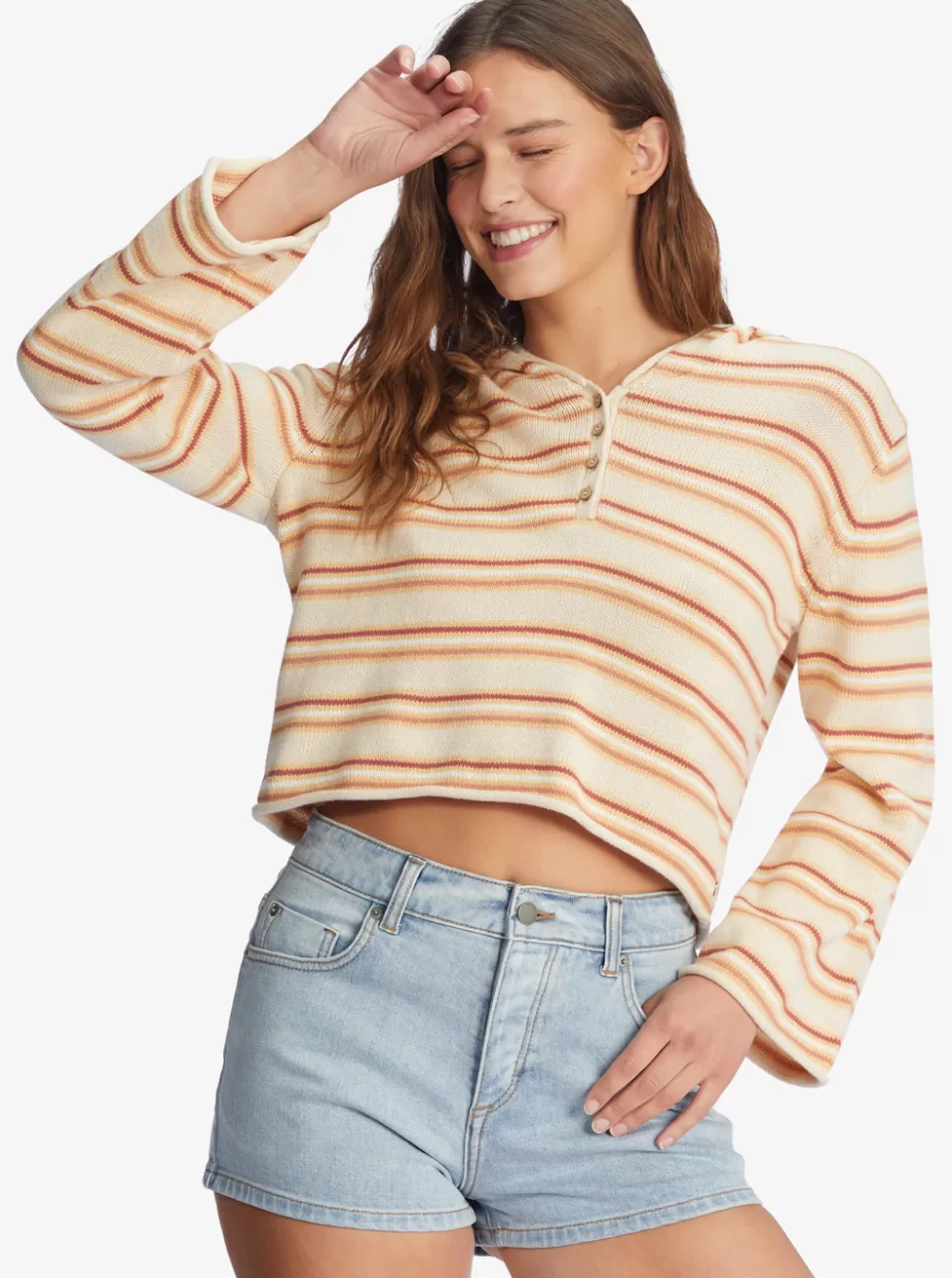 Loungewear | Sweaters | Fleece & Hoodies | WOMEN ROXY Side Swipe Poncho Hoodie Tapioca Retro Rays Stripe