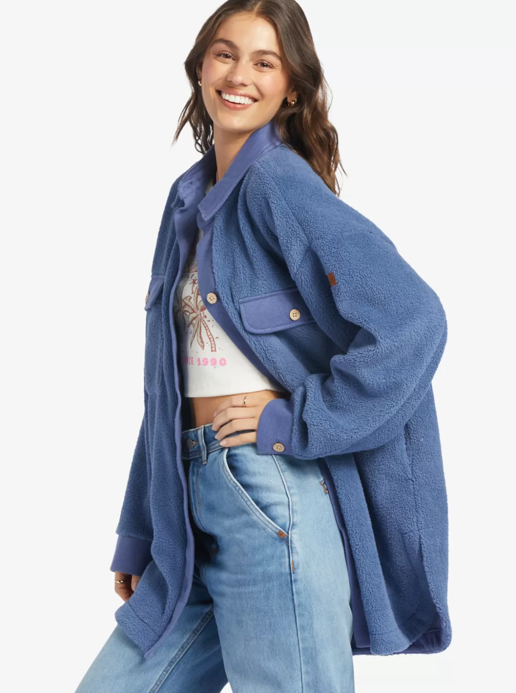 Sweaters | Jackets | Fleece & Hoodies | WOMEN ROXY Switch Up Sherpa Fleece Overshirt Marlin