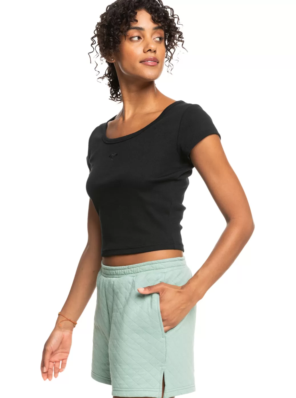 Tops | Tees & Tanks | WOMEN ROXY Time For Rib Knit T-Shirt Anthracite